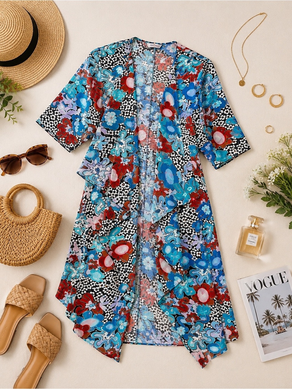 NWT LuLaRoe BoHo Multi Color Floral Kimono Duster Swimsuit Cover-Up Size Small